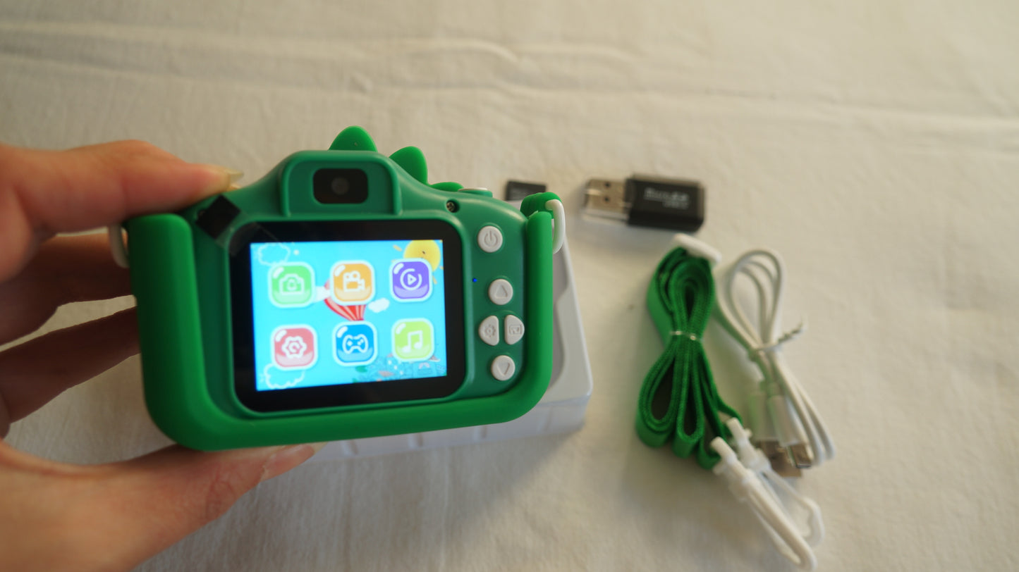 Cámara de fotos de juguete infantil verde con protector de silicona