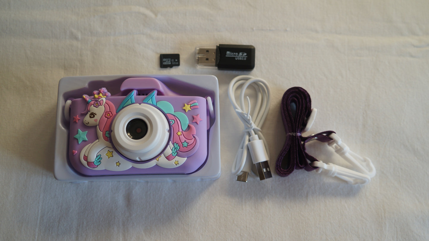 Cámara de fotos de juguete infantil lila con protector de silicona