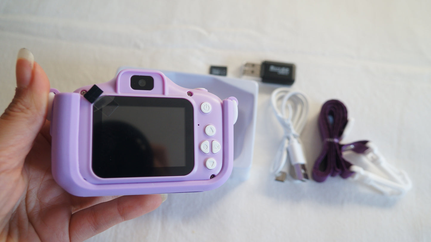 Cámara de fotos de juguete infantil lila con protector de silicona
